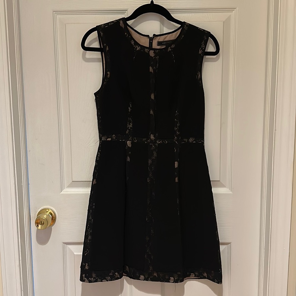 Black BCBGMAXAZRIA cocktail dress with lace detailing